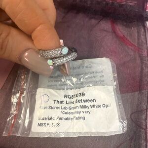 Hematite Plated Opal and Crystal Women's Ring